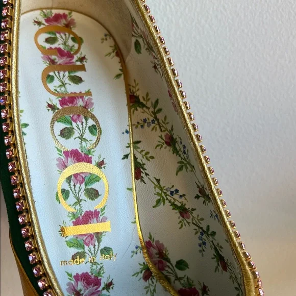 Gucci Emerald and Gold Heels w/ Rhinestone - Picture 5 of 7